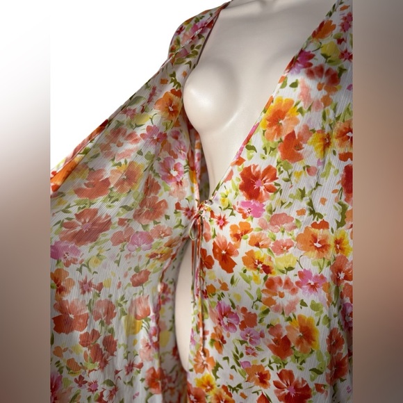 Oscar de la Renta Vintage Y2K Pink Orange Floral Label Chiffon Robe Small - Picture 8 of 11